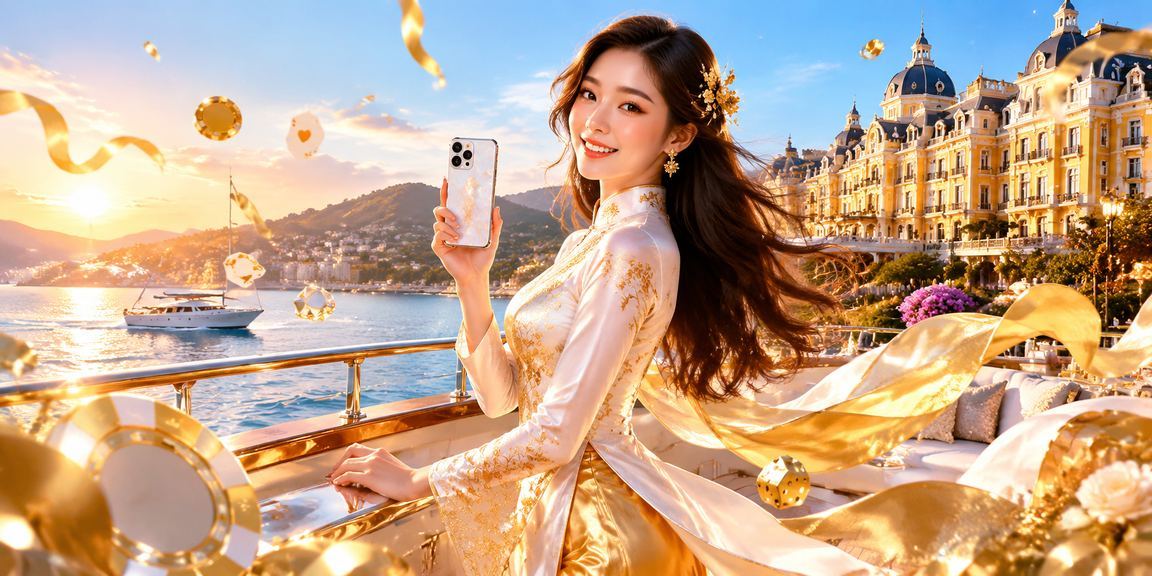 Người phụ nữ mặc áo dài truyền thống Đà Lạt thư giãn với điện thoại, tượng trưng cho trải nghiệm giải trí cân bằng